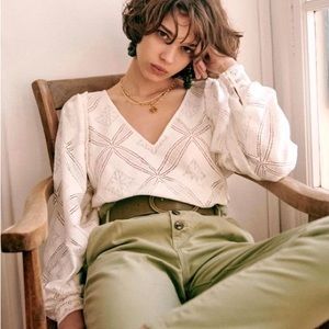 NWT Sezane Lauren Ecru Blouse